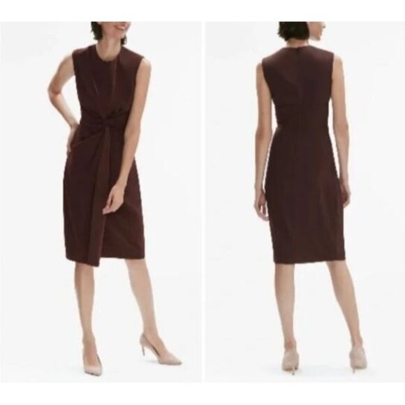 M M LaFleur The Taylor Dress Womens 12 Raisin Brown Sleeveless Knot Front Career - Picture 1 of 6